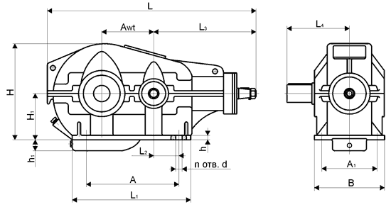 Габаритные и присоединительные размеры редуктора КЦ1-500